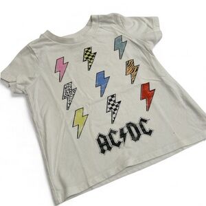 AC/DC Kids White Tee with Colorful Lightning Bolts